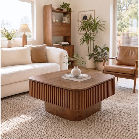Tavolino 75x75x35 cm in MDF noce con vano nascosto salvaspazio - MEUBLIV (1/5)