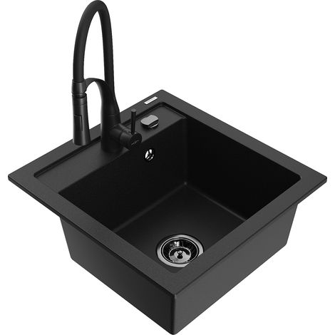 Mexen Vito lavello in granito a 1 vasca con miscelatore da cucina Aster, nero - 6503-77-73450-70-B (1/5)