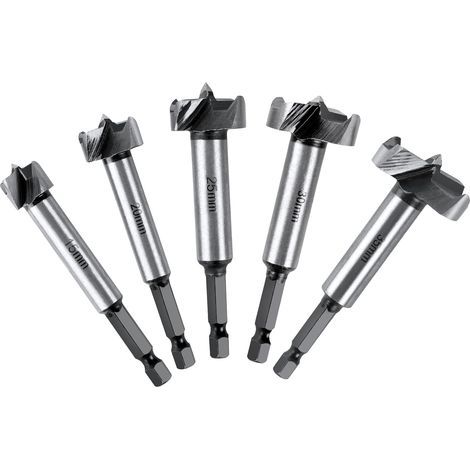 Mèches Bois, Coffret de 5 Fraise Bois Façonner à Poignée Hexagonale Positionnement Ajustable Scie Cloche au Carbure HSS pour Bois Massif, Liège, Attelle, Contreplaqué(15,20,25,30,35mm) (1/5)