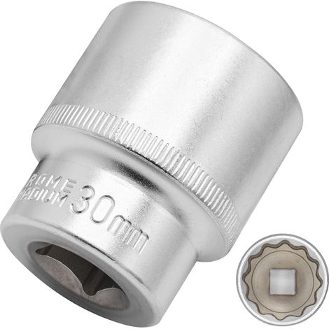 Douille 30 mm 1/2" douille 12 pans, CR-V, finition chromée mate (1/4)