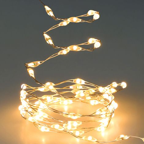 Draht Lichterkette warm weiß mit Timer - 200 cm / 132 LED - Weihnachts Deko Leuchtdraht Batterie betrieben - Advent Winter Deko Silberdraht Beleuchtung Indoor