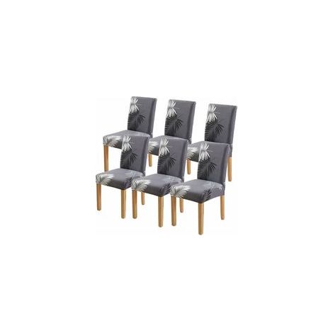 6Pcs Housse de Chaise Extensible pour Salle à Manger Protection de Chaise Imprimée Maison Hôtel Mariage Réunion (Gris) (1/5)