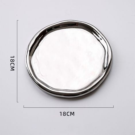 Assiette plate en céramique simple, assiette décorative, plateau nuage créatif, cuisine, salon, plateau de rangement pour bijoux, assiette nuage, argentée, ronde (1/5)