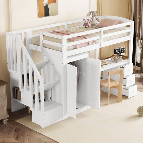 Cama Alta 90x200 Cm Escritorio Integrado Y Almacenes Prácticos (1/5)