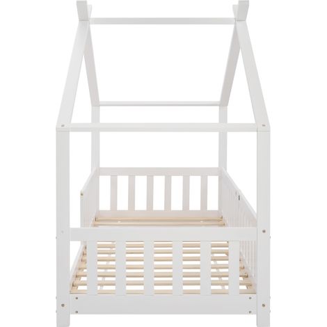 Letto a casetta per bambini bianco 90x200 cm con sponde e rete in legno di pino (1/5)