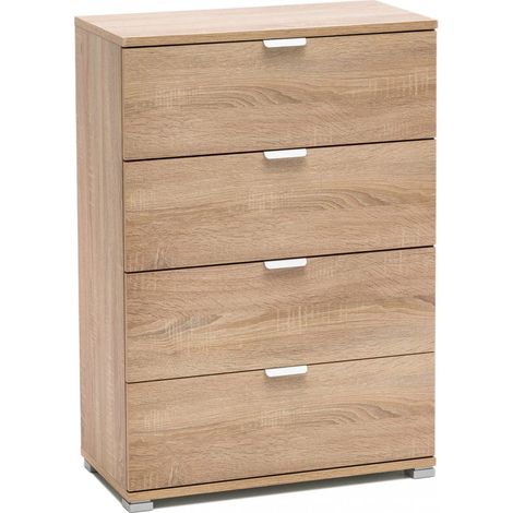 Cassettiera 4 Cassetti Naturale 60x38x85 h cm in Truciolare bilaminato Marrone chiaro