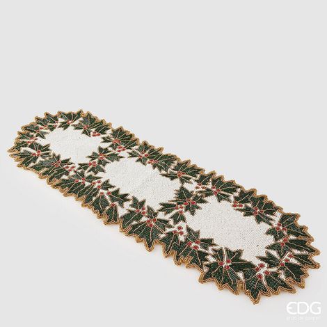 EDG Enzo De Gasperi Runner Agrifoglio Natale con Perle L 90 Cm L 30 Cm White Green (1/2)