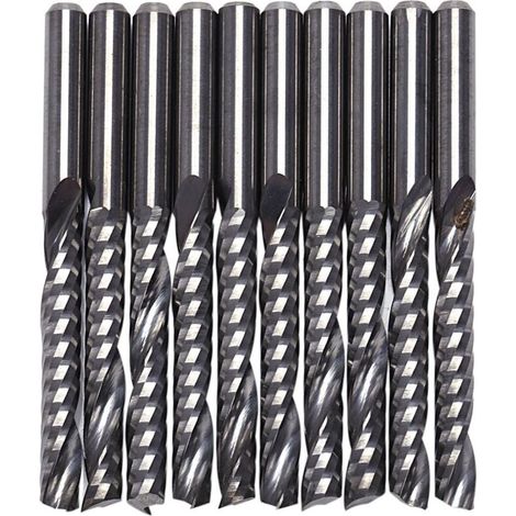 10 pezzi di frese per router CNC 3,175 x 22 mm, fresa a spirale in carburo a un tagliente (1/4)