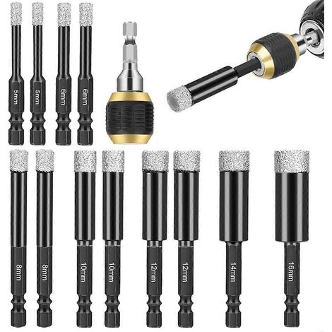 Kit di punte diamantate, set di 12 punte diamantate a secco con mandrino a cambio rapido, adatto a materiali come piastrelle di ceramica, vetro e ceramica. (1/5)