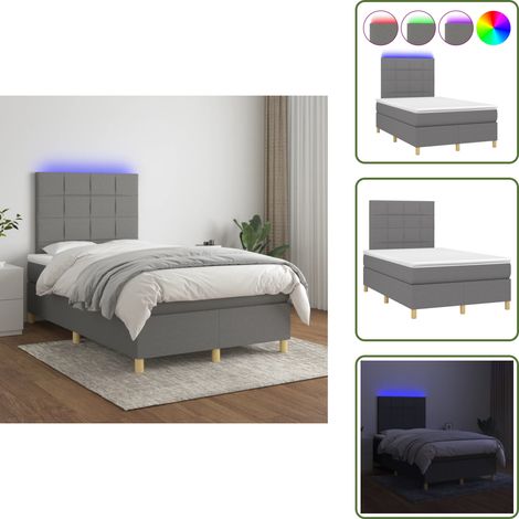 Boxspringbett mit Matratze & LED Dunkelgrau 120x200 cm Stoff - Boxspringbett - Doppelbett - Lattenrost - Bettauflage - LED Beleuchtung (1/5)