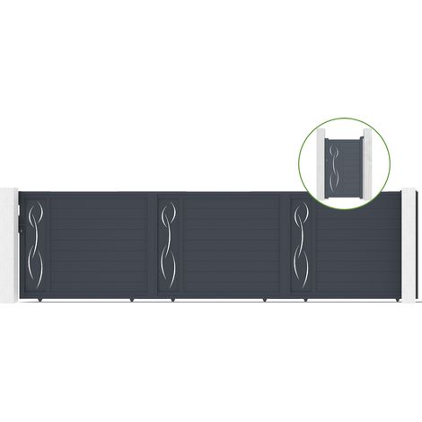 Portail coulissant 6m LIFE H.160cm alu + portillon LIFE H160 GRIS (1/5)