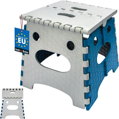 KOTARBAU® Marchepied Pliable - Tabouret Pliant 27 cm - Plastique - Marche Pied - Escabeau Pliant - Tabouret Pliable - Gris + Bleu (1/4)