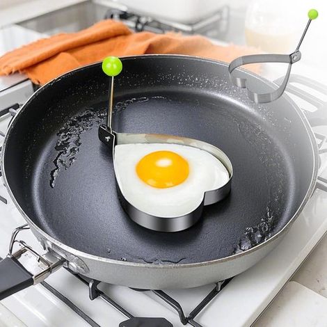 Stampi per pancake e uova in acciaio inox, ideali per frittate e omelette, facili da usare e da pulire, a forma di cuore, confezione da 2 pezzi. (1/4)
