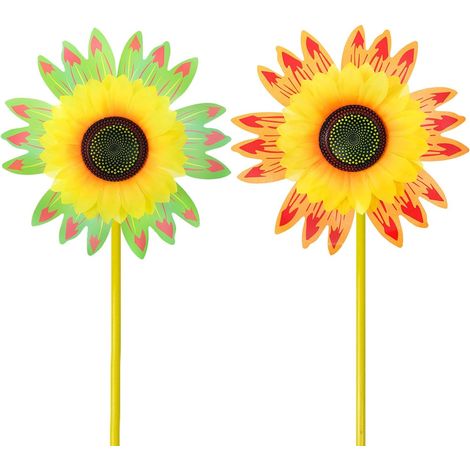 Molinillos de Viento Arco Iris 2 Piezas - Decoración de Jardín y Patio - Molinos de Viento Girasol Coloridos - Fácil de Instalar (1/3)