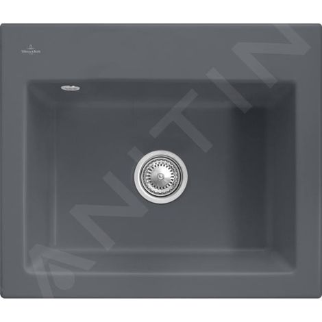 Evier VILLEROY ET BOCH Subway 60 S 60 x 51cm sans egouttoir Graphite CeramicPlus avec vidage manuel (1/4)