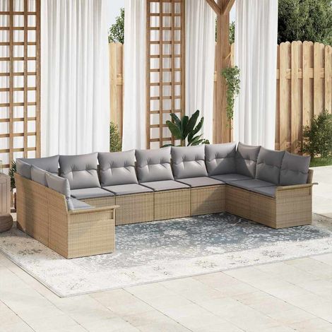 Gartensofa-set mit Speicher 10 pcs Beige Poly-Rattan