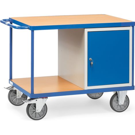 fetra Werkstattwagen, Ladefläche 1250 x 800 mm, 2 Holz-Plattformen, verschließbarer Stahlschrank (1/2)