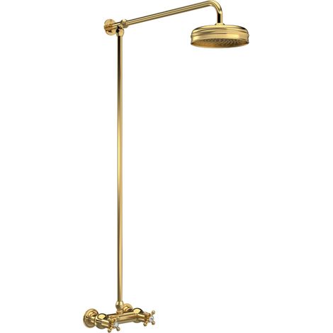 Hudson Reed Topaz Thermostatic Bar Shower Mixer and Rigid Riser with Fixed Head - Brushed Brass (1/2)