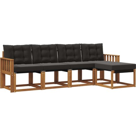 Set di divani da esterno con cuscino 5 pz  Salotto da Giardino Naturale e Nero (1/5)
