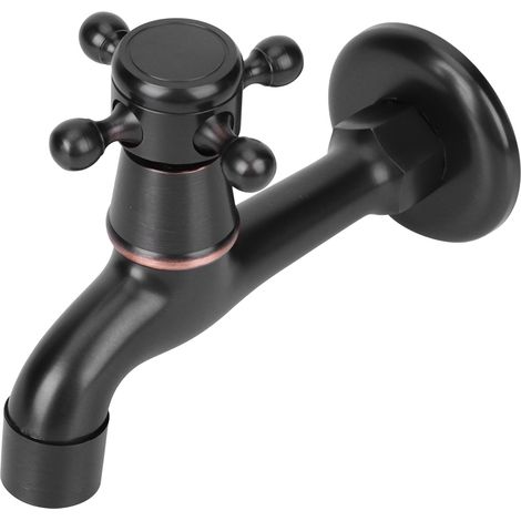 Robinet d'évier à eau froide simple à ouverture rapide, tout en cuivre noir, style rétro - noir (1/5)