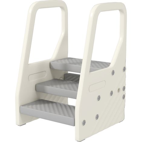 Tritthocker mit 3 Stufen, Kinderhocker Bad höhenverstellbar, Klohocker mit Anti-Rutsch, Badhocker für Kinder 2-5 Jahre, bis 30 kg belastbar, für Bad, Küche, Kinderzimmer, Grau