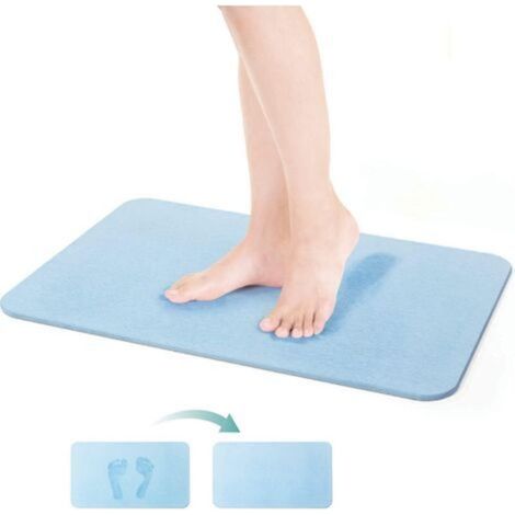 Non-Slip Diatomaceous Earth Bath Mat, 60x39x0.9 cm, Maximum Absorption, Quick-Drying Shower Mat, Blue (1/4)