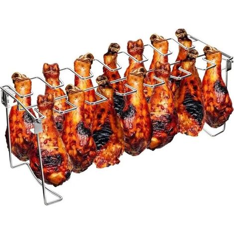Support de cuisse de poulet pliant à 14 fentes,YSTP support de poulet rôti en acier inoxydable, accessoires de gril droit (1/4)
