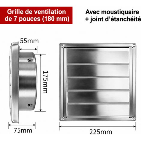 Grille d'aération 180 mm 7 pouces inox 304 double persienne avec joint en caoutchouc – 23 × 23 × 14 cm – Livraison gratuite (1/4)