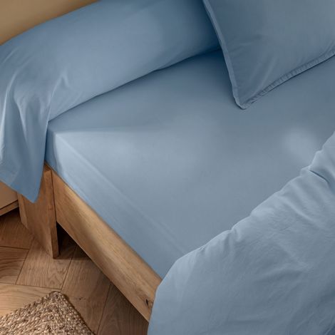 Drap housse coton lavé bonnet 30 cm - SOMEO Bleu 140x190 - CELESTE