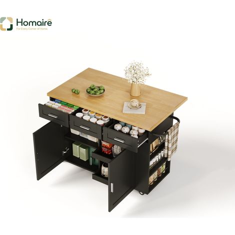 Desserte de cuisine noire avec rangement, port USB et couchage coulissant en mdf 120 x 70 x 84 cm HOMAIRE (1/5)