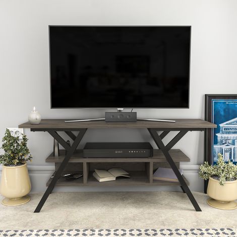 Minerva Meuble TV 120 cm Étagères Ouvertes et Cadre en métal (Noir et Wenge)