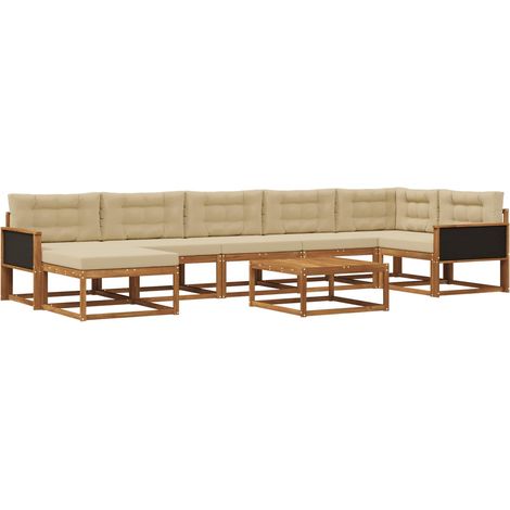 Conjunto de sofás de exterior con cojín 8 pcs Natural y Beige vidaXL