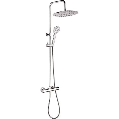 Colonne de Douche Chromée Thermostatique Hauteur 82-115 cm Pomme Ronde Ø30 cm