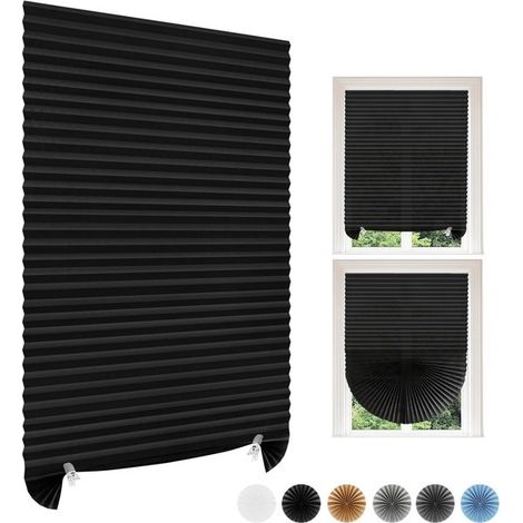 Store plissé autocollant en deux parties, 60 x 150 cm - occultant, réglable - sans perçage - convient pour les chambres et les salles de bains - noir (1/2)