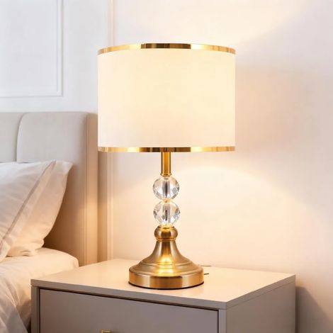 Lampe de chevet avec abat jour en tissu et base en métal Lampe de chevet Décorative E27 lampe de table jardin terrasse extérieur (1/5)