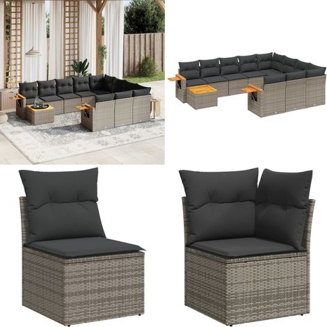 Salon de jardin 11 pcs avec coussins gris résine tressée - Ensemble Salon De Jardin - Meuble Extérieur - Jardin Design - Mobilier De Jardin - Chaise Longue - Home & Living (1/5)