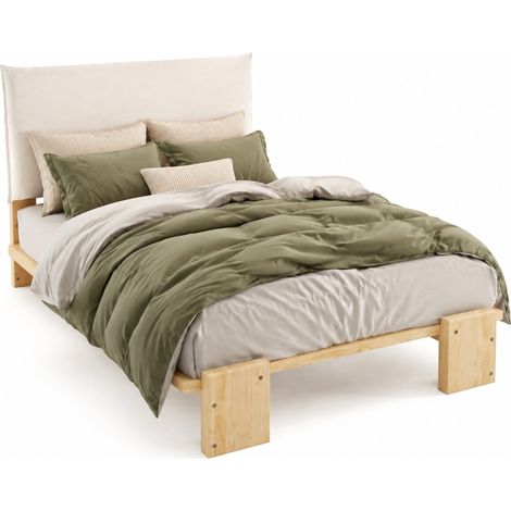 Lit rembourré 90x200 cm avec tête de lit capitonnée à fixation velcro, sommier stable et pieds élargis, style minimaliste naturel pour chambre d'enfant - CHICFURN (1/5)