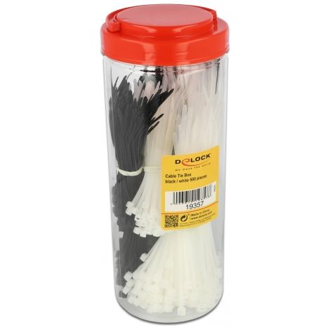 Delock Conjunto de sujetacables, caja 500 piezas negro / blanco