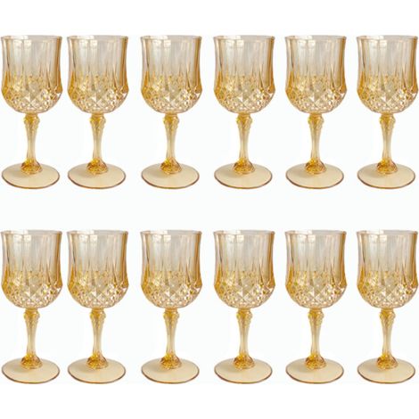 LEYAQU - Gobelets à vin en plastique rose, gobelets de fête en plastique, verres pour réception de mariage, fournitures pour grands événements (12, doré) (1/5)