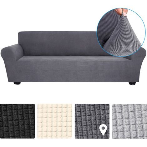 Housse de canapé extensible Decdeal, antidérapante, douce et lavable, pour salon, enfants et animaux domestiques, 4 places, gris foncé (1/5)