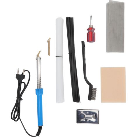 Kit de réparation pour soudure plastique : baguettes en plastique blanc et noir, treillis métallique de renfort en acier inoxydable, papier de verre. Idéal pour pare-chocs de voiture, kayaks et canoës (1/5)