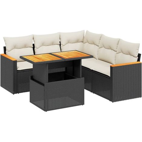Set de sofás de jardín 6 piezas y cojines ratán sintético negro vidaXL (1/4)