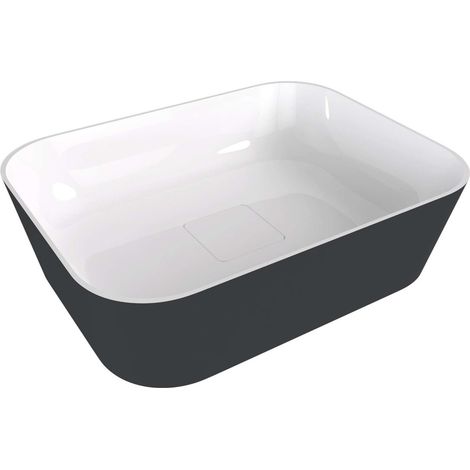 Polysan Banera - Lavabo sobre encimera 50x35 cm, sin rebosadero, sin orificio para grifería, antracita mate/blanco 14596.52 (1/5)