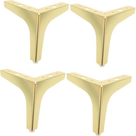 Cet ensemble de 4 pieds de meubles en métal plaqué or offre une finition dorée. Compatibles avec les canapés, les armoires et les tables, ces pieds sont robustes et assurent un excellent maintien. (1/5)