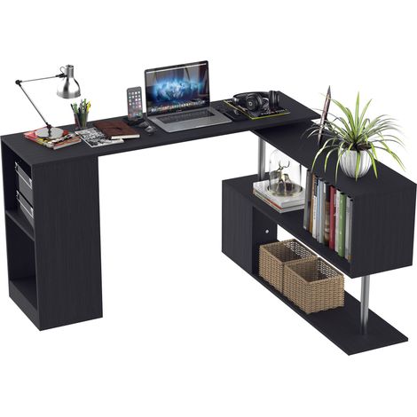 easycomfort scrivania angolare per computer con scaffali girevole a 360°forma l in legno (1/5)