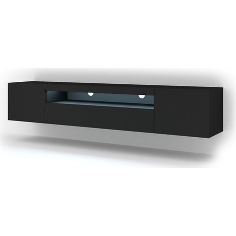 AURA 200 cm, mobile TV a parete o in piedi, nero opaco + LED (1/5)