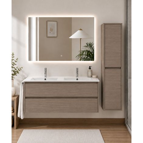 Bathroom cabinet with basin ORIGENBATH IBIZA without mirror 120x45 cm 2 basins smoked oak with column (1/5)