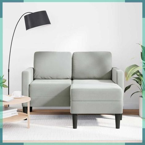 4107069 Canapé 2 places avec méridienne en L gris clair 125 cm velours (1/5)