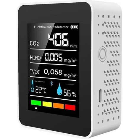 Detec Teur Co2 - 5-en-1 Luchtkwaliteitsmonitor TVOC HCHO Hygrometer Thermomètre - Pour Intérieur Maison Bureau Voiture - 1 Pièce