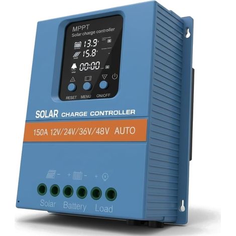 150A Régulateur de charge solaire MPPT 12V/24V/36V/48V - Détection automatique - Écran LCD - Protection contre la surcharge pour camping-car/camion/installation PV domestique - Batterie LiFePO4